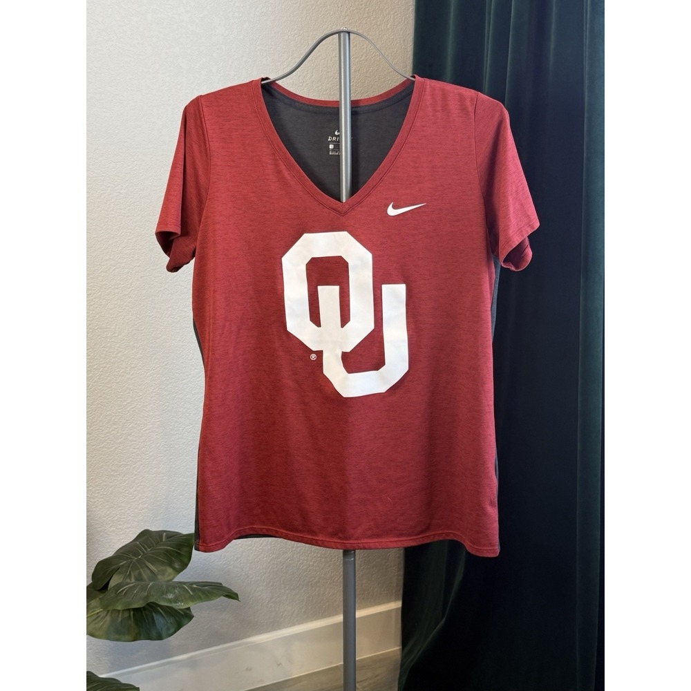 Nike OU Oklahoma Sooners Dri-FIT V-Neck Tee Women's Large BOOMER SOONER!
